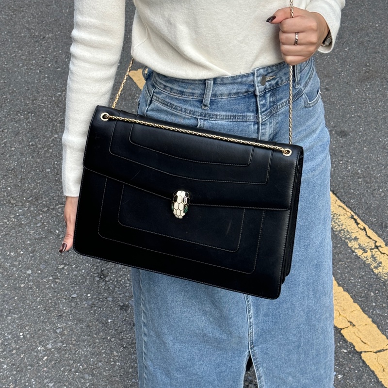 （超稀有！） BVLGARI 寶格麗 「雙鏈高級款」 黑金蛇頭包 專櫃15萬-32