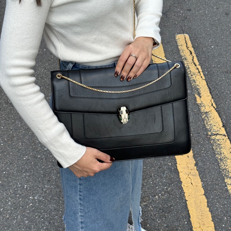 （超稀有！） BVLGARI 寶格麗 「雙鏈高級款」 黑金蛇頭包 專櫃15萬-35
