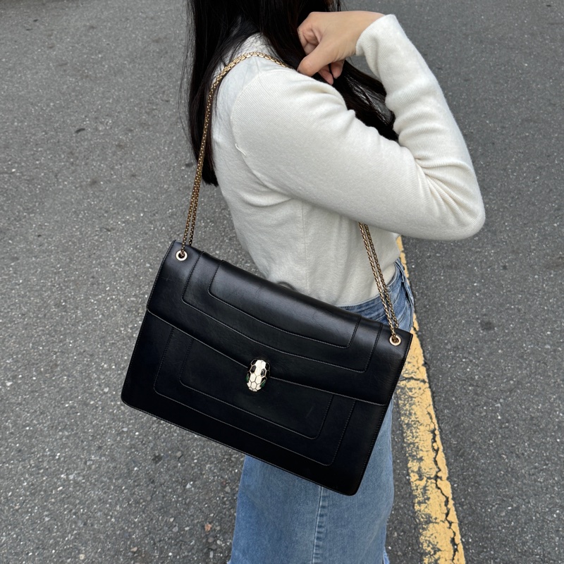 （超稀有！） BVLGARI 寶格麗 「雙鏈高級款」 黑金蛇頭包 專櫃15萬-36