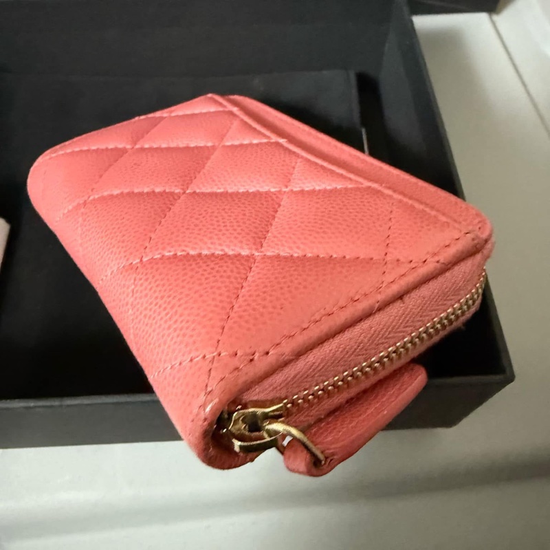CHANEL 香奈兒經典荔枝皮拉鍊零錢包|珊瑚粉-12