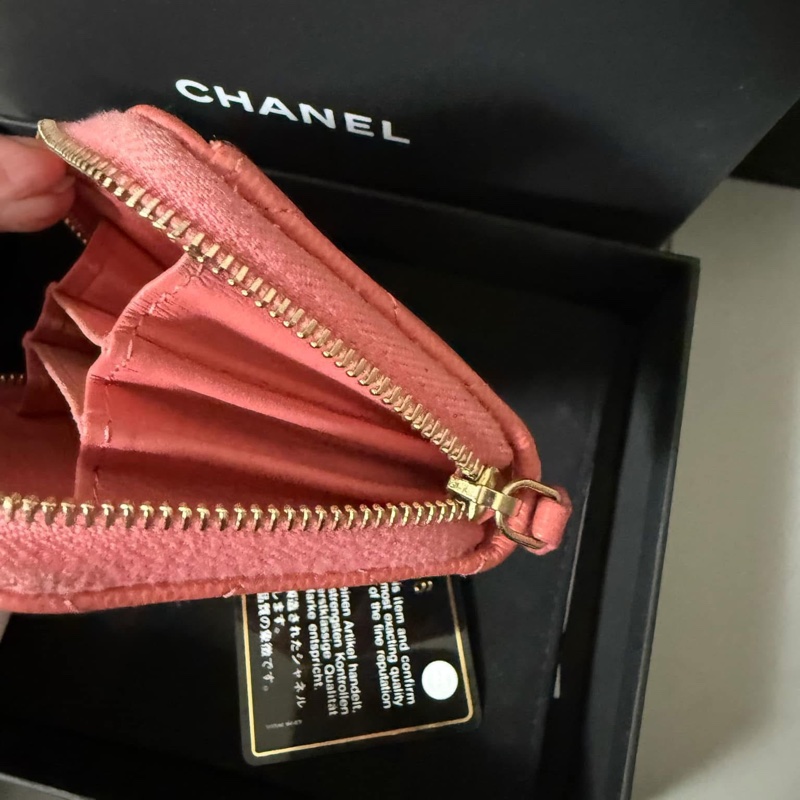 CHANEL 香奈兒經典荔枝皮拉鍊零錢包|珊瑚粉-17