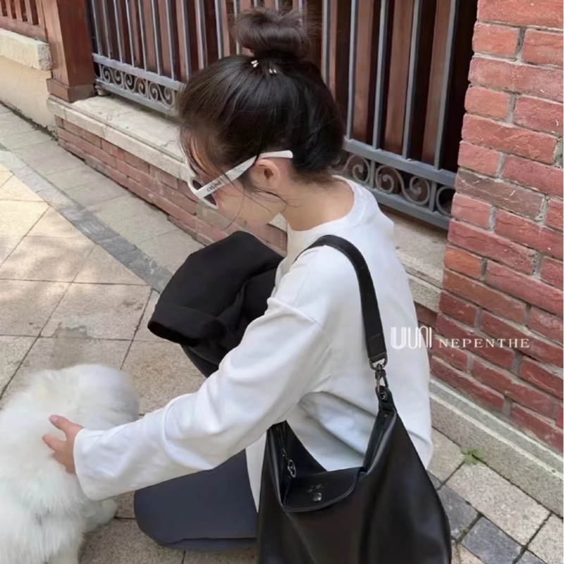 機場購入)Longchamp Le Pliage Xtra Hobo斜背包 黑 羊皮-7