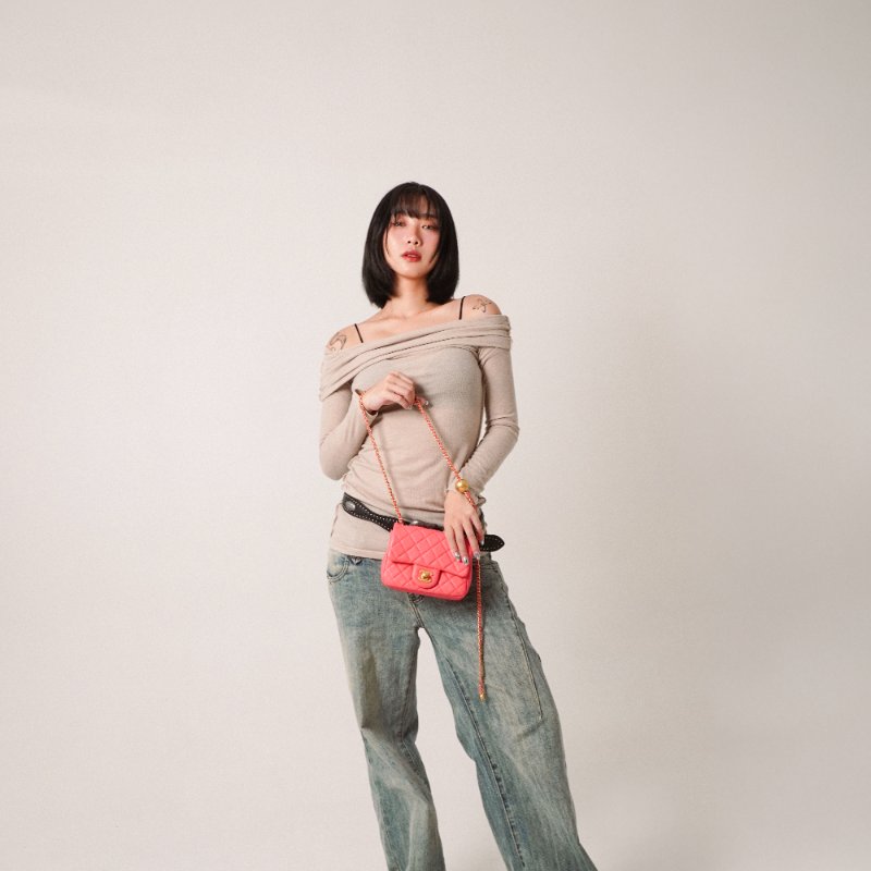 Chanel 菱格羊皮金球調節釦方胖斜背包-17cm(AS1786-蜜桃粉)-0