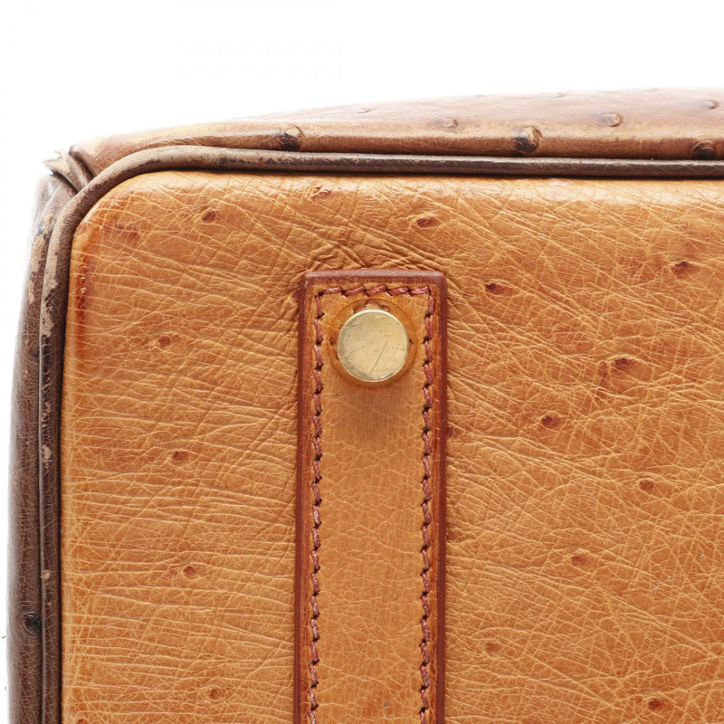 HERMES Birkin 35 栗色手提包鴕鳥皮鴕鳥皮棕色二手女士-10