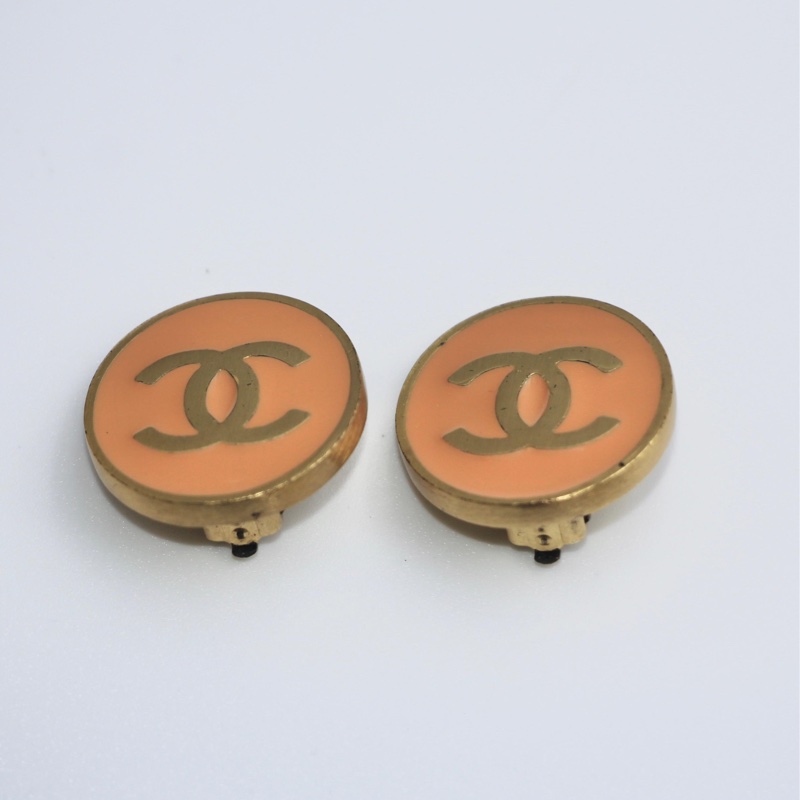 Chanel Vintage 01P金屬橙色圓形cc耳環-6