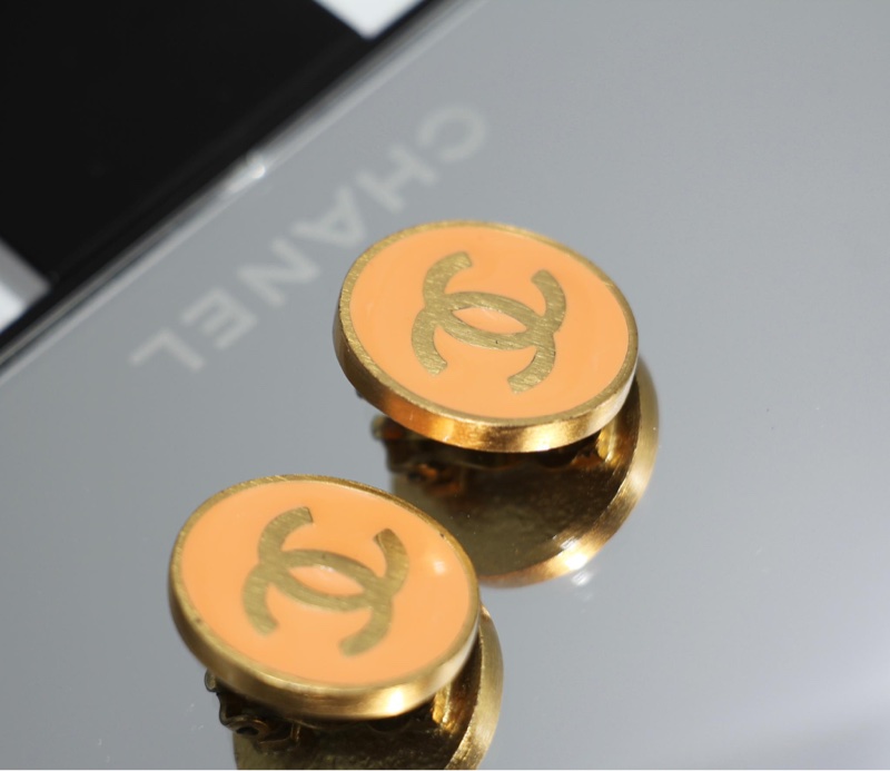 Chanel Vintage 01P金屬橙色圓形cc耳環-8
