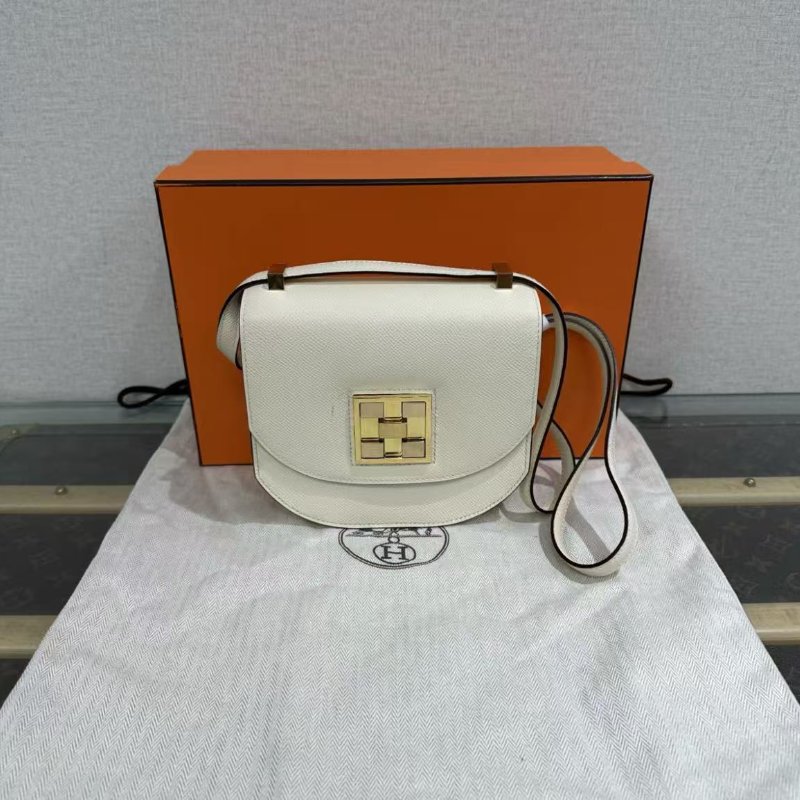 HERMES 奶油白金扣mosaique馬賽克mini斜背包 17*16*5 98新 配件塵袋盒子-0