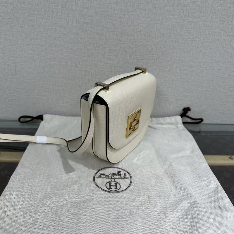 HERMES 奶油白金扣mosaique馬賽克mini斜背包 17*16*5 98新 配件塵袋盒子-5