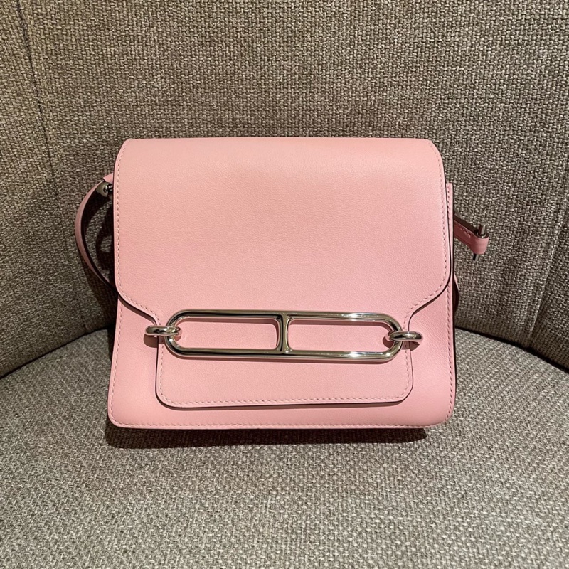 Hermes愛馬仕豬鼻子mini roulis19 3Q櫻花粉 銀扣 Z刻-0