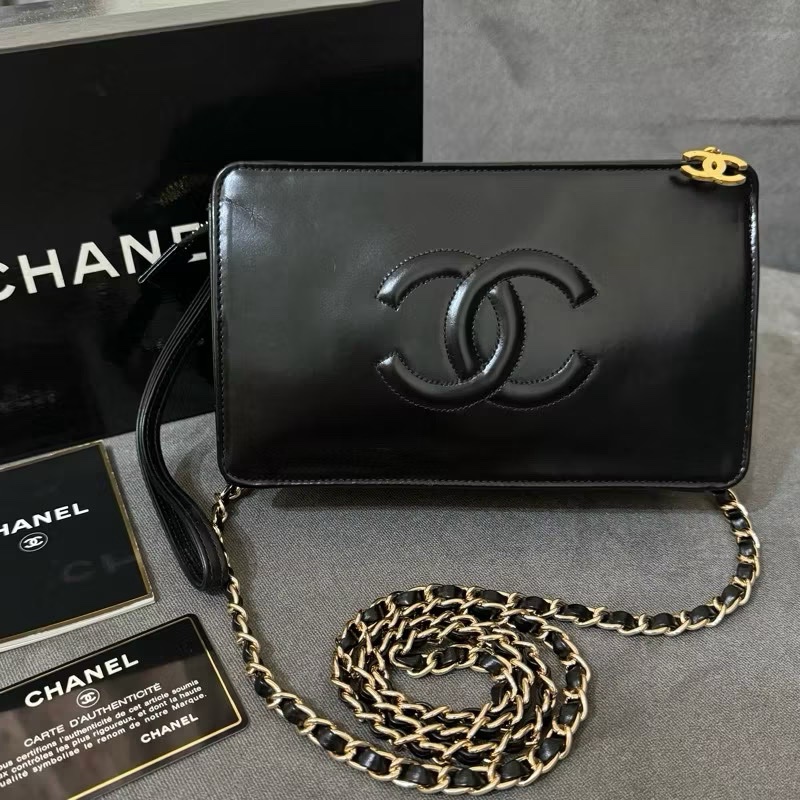 香奈兒 老香 Chanel vintage 手拿包 斜背包 鏈條包 古董包,極新-0