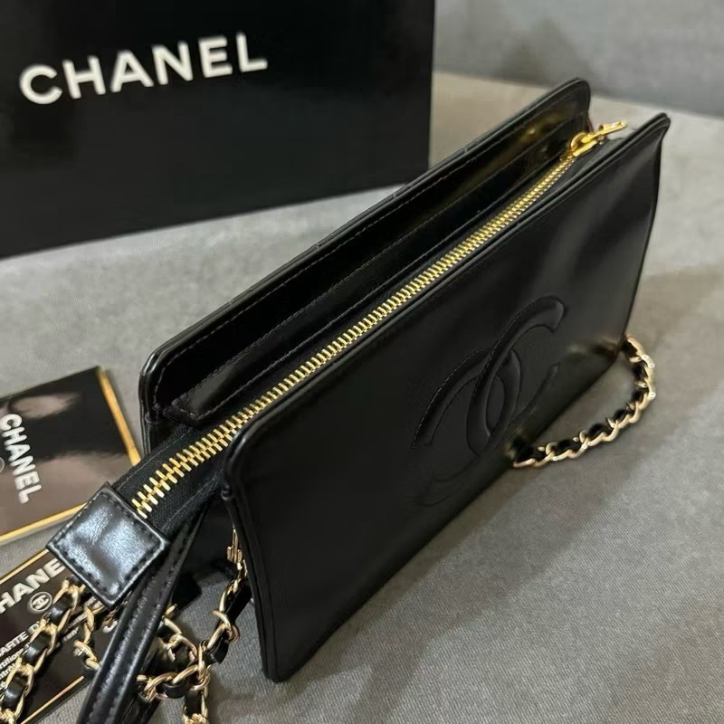 香奈兒 老香 Chanel vintage 手拿包 斜背包 鏈條包 古董包,極新-3