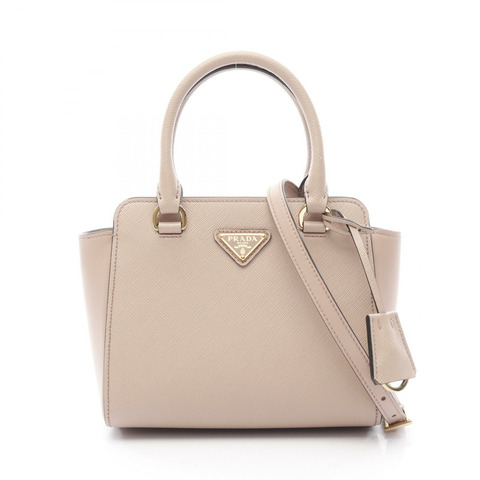 PRADA 手提包 1BA380 Saffiano 皮革 皮革 米色 二手 女士