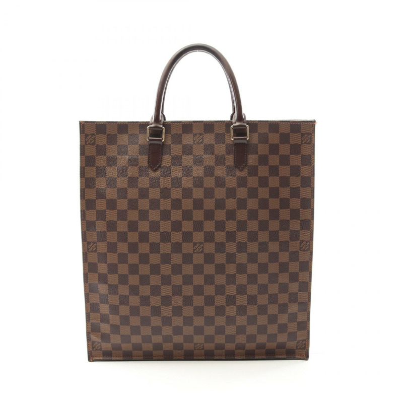 LOUIS VUITTON Sac Plat Damier Ebene 手提包 N51140 PVC 塗層帆布皮革棕色二手女士包-0