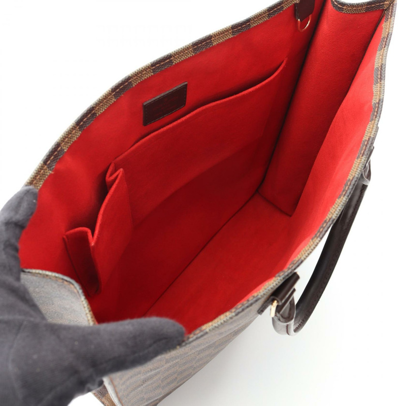 LOUIS VUITTON Sac Plat Damier Ebene 手提包 N51140 PVC 塗層帆布皮革棕色二手女士包-2