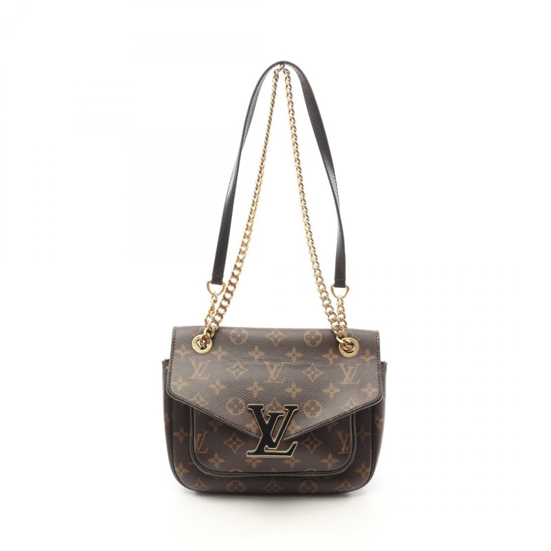 LOUIS VUITTON Passy 鏈條單肩包 M45592 Monogram 帆布 棕色 黑色 二手-0