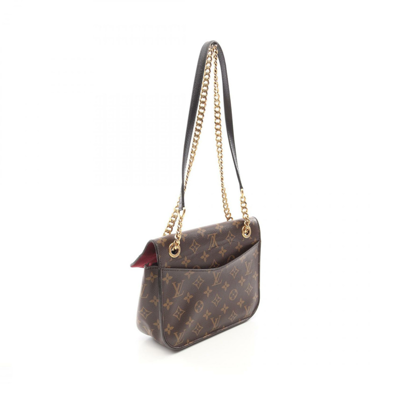 LOUIS VUITTON Passy 鏈條單肩包 M45592 Monogram 帆布 棕色 黑色 二手-1