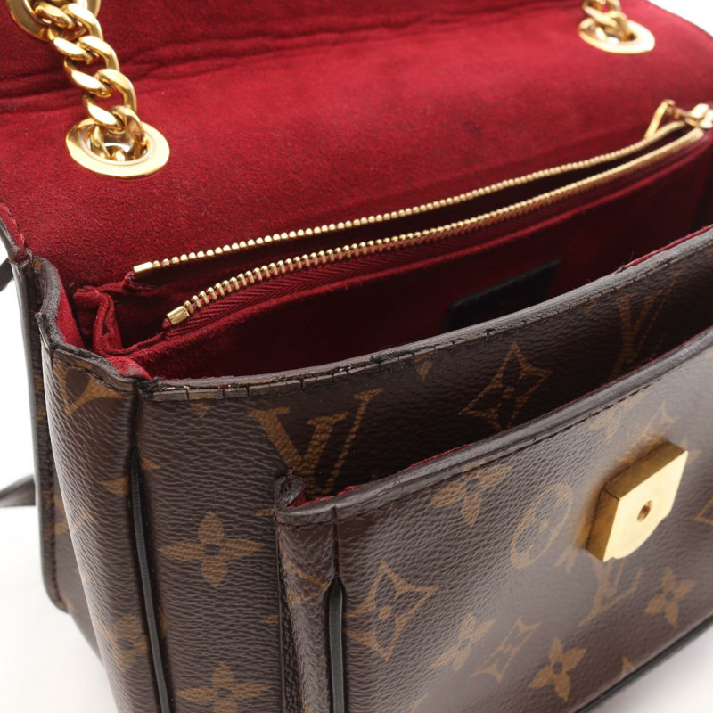 LOUIS VUITTON Passy 鏈條單肩包 M45592 Monogram 帆布 棕色 黑色 二手-9