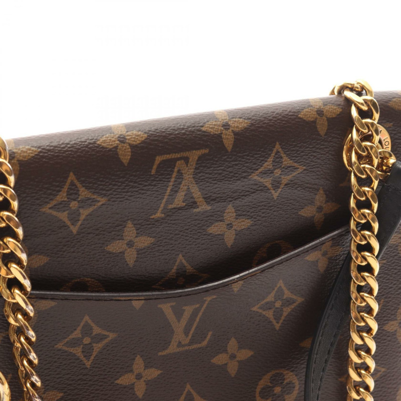 LOUIS VUITTON Passy 鏈條單肩包 M45592 Monogram 帆布 棕色 黑色 二手-13