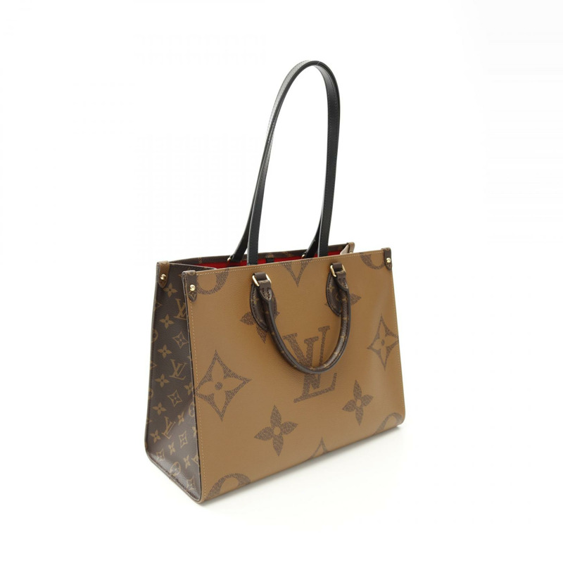 LOUIS VUITTON On the Go MM Monogram Giant Reverse 托特包 M45321 PVC 塗層帆布皮革棕色米色二手-1