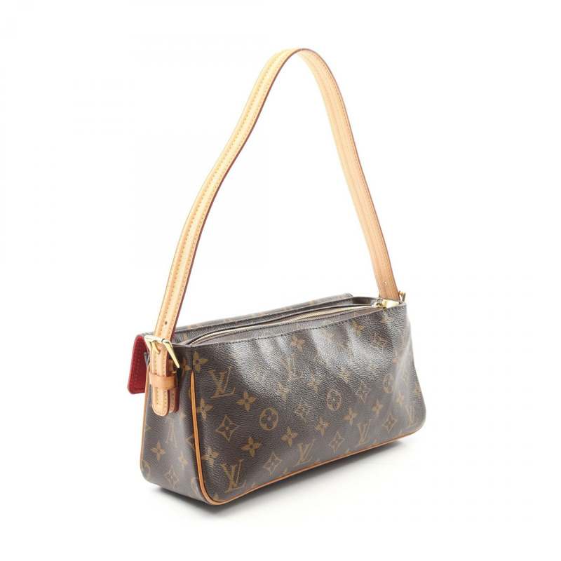 LOUIS VUITTON Vivasite MM Monogram 單肩包 M51164 PVC 塗層帆布皮革棕色二手女士-1