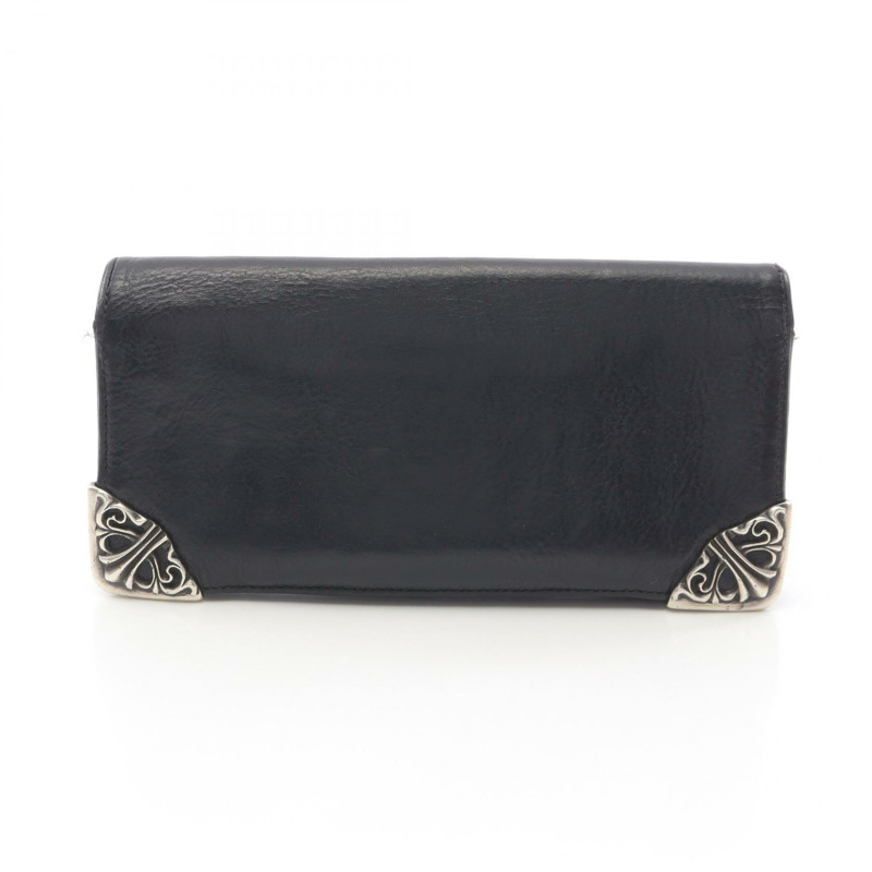 CHROME HEARTS LNG SNGL FLD TIPS 長款單折雙折皮夾 SV925 皮革 黑銀 二手男款-0