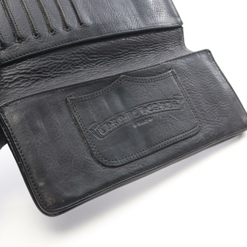 CHROME HEARTS LNG SNGL FLD TIPS 長款單折雙折皮夾 SV925 皮革 黑銀 二手男款-3