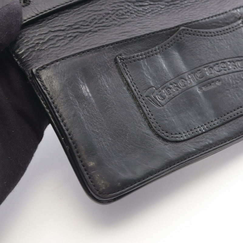 CHROME HEARTS LNG SNGL FLD TIPS 長款單折雙折皮夾 SV925 皮革 黑銀 二手男款-10