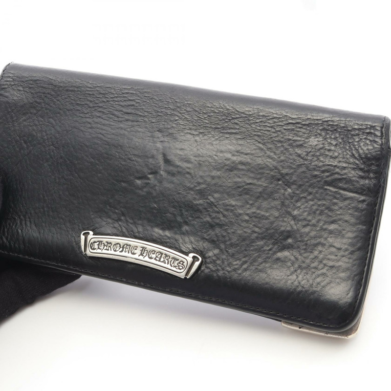 CHROME HEARTS LNG SNGL FLD TIPS 長款單折雙折皮夾 SV925 皮革 黑銀 二手男款-11