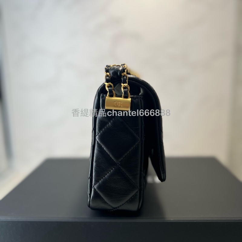 💗香緹國際精品💗香奈兒 Chanel 23K 黑金寬肩帶豆腐包-4