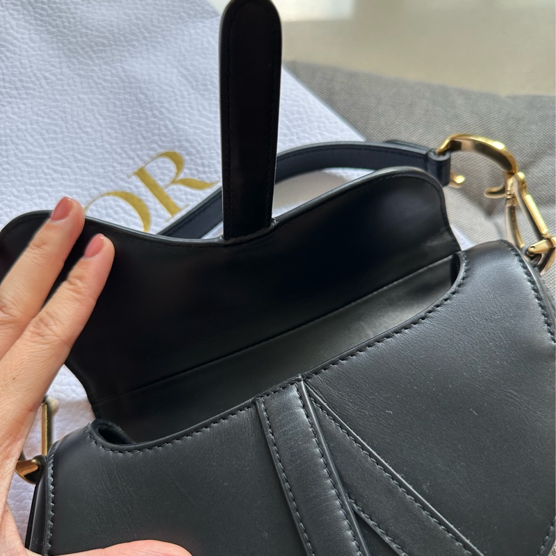 DIOR 迪奧 SADDLE 馬鞍包 mini 小號 21無肩帶 黑色 金扣 2018-4