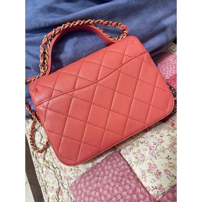Chanel 19系列 粉色羊皮肩背 斜背兩用包-3