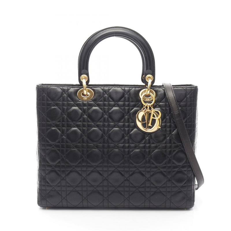 Christian Dior Lady Dior Cannage 大單肩手提包，羊皮材質，黑色-0