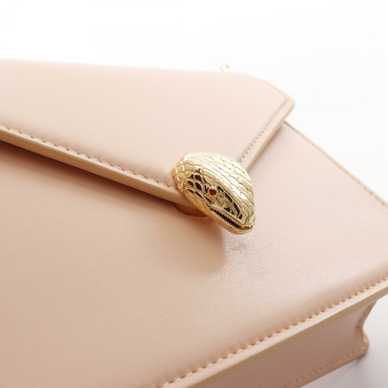 BVLGARI Serpenti Forever 鏈條單肩包 皮革 粉紅色 二手 女款 GHW-5