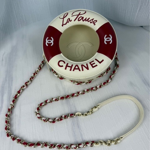 Chanel 19ss Cruise 限量秀款 邮轮系列 红白拼色游泳圈圆饼包 99新
