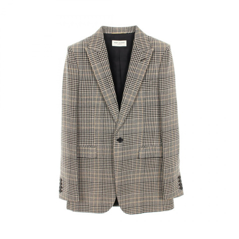 SAINT LAURENT PARIS 修身外套 664347 羊毛 米色 黑色 二手 女款