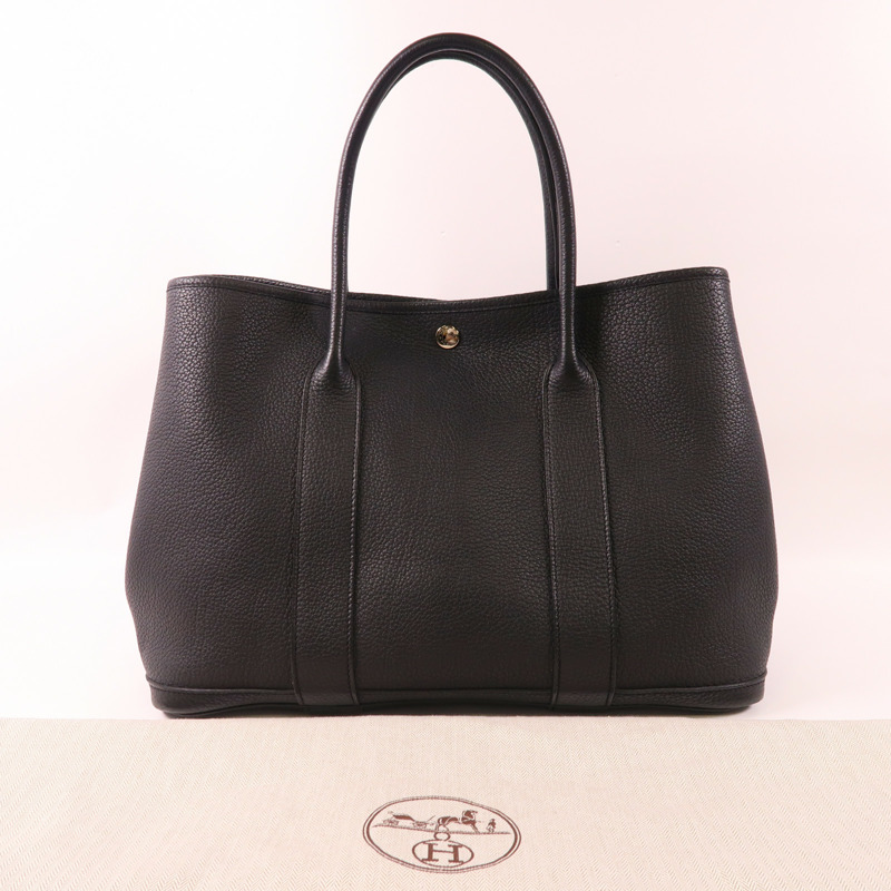 HERMES Negonda皮革Garden Party PM銀扣手挽袋89 Noir-17