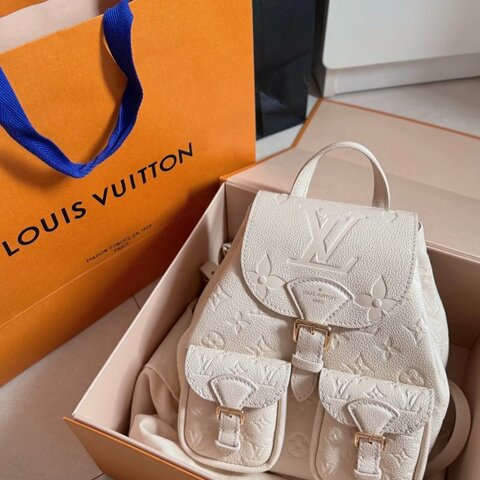 Lv backup 壓紋奶油白青蛙後背包 全新配件盒子購證塵袋