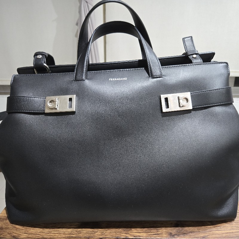 幾乎無刮痕 Ferragamo 男性 真皮 手提 斜肩 波士頓包 旅行袋 weekender-0