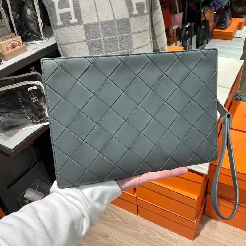 Bottega Veneta Grey Calfskin Clutch-0