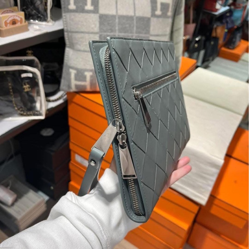 Bottega Veneta Grey Calfskin Clutch-1