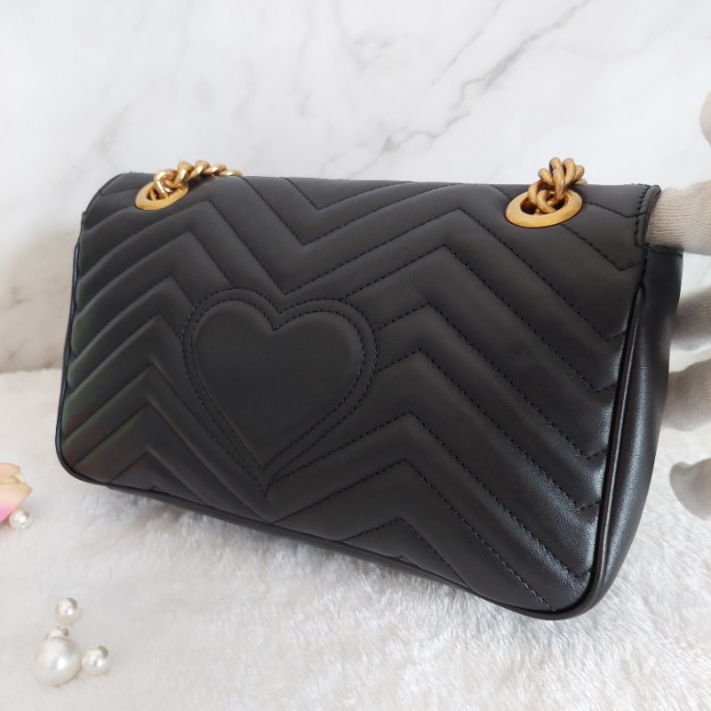 Gucci Marmont 🎀現品實拍 🎀仿舊金雙G皮革斜背/肩背包-26cm(443497-黑)~二手品約9.成新-21