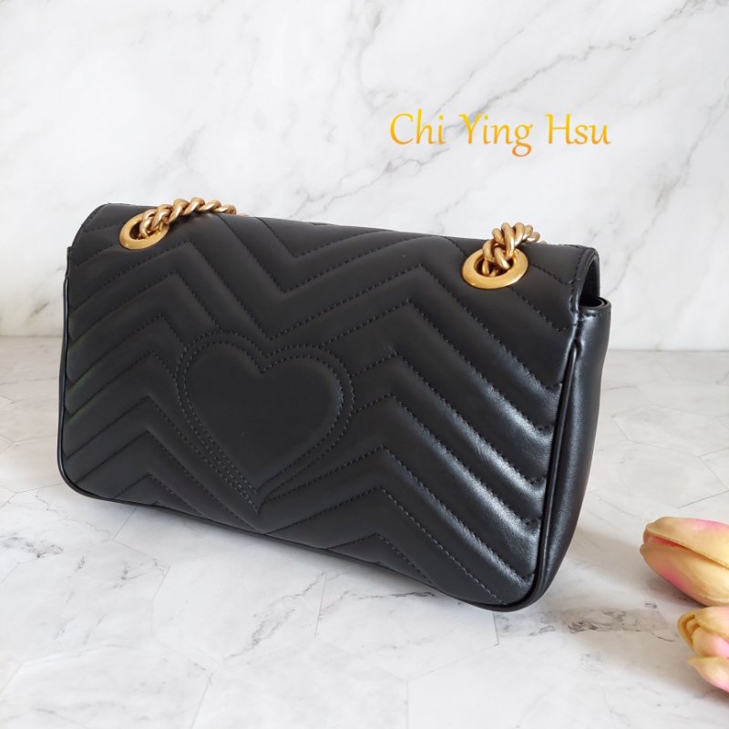 Gucci Marmont 🎀現品實拍 🎀仿舊金雙G皮革斜背/肩背包-26cm(443497-黑)~二手品約9.成新-22