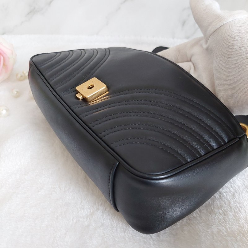 Gucci Marmont 🎀現品實拍 🎀仿舊金雙G皮革斜背/肩背包-26cm(443497-黑)~二手品約9.成新-34