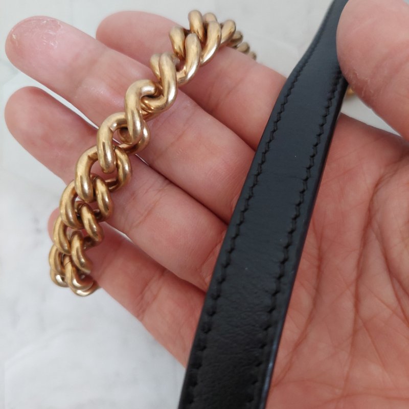 Gucci Marmont 🎀現品實拍 🎀仿舊金雙G皮革斜背/肩背包-26cm(443497-黑)~二手品約9.成新-89