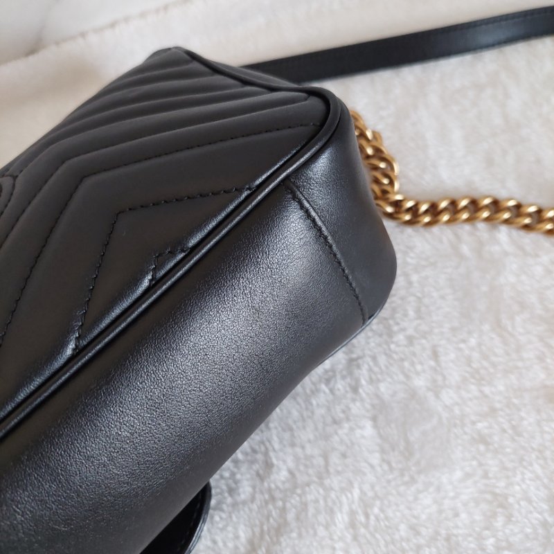 Gucci Marmont 🎀現品實拍 🎀仿舊金雙G皮革斜背/肩背包-26cm(443497-黑)~二手品約9.成新-91