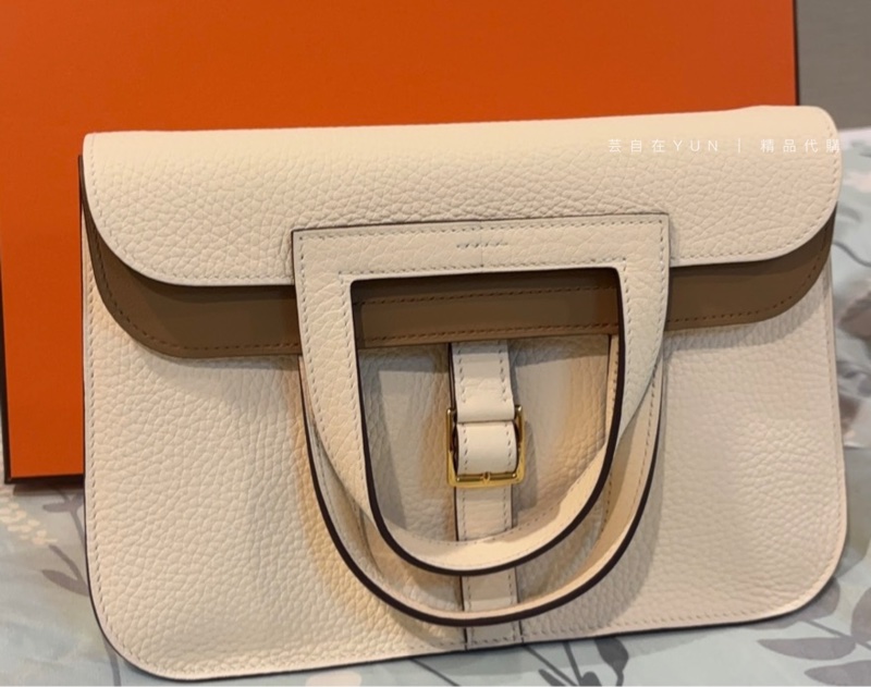 愛馬仕 Hermes Halzan25 奶油白 內拼餅乾色 金釦 B刻 TC皮-0