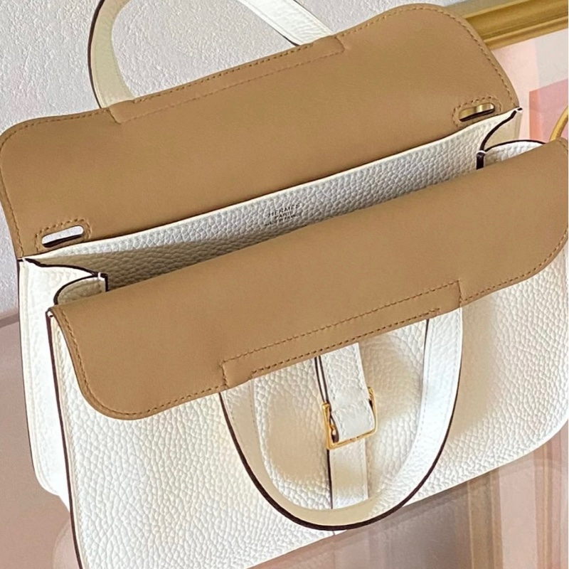 愛馬仕 Hermes Halzan25 奶油白 內拼餅乾色 金釦 B刻 TC皮-3
