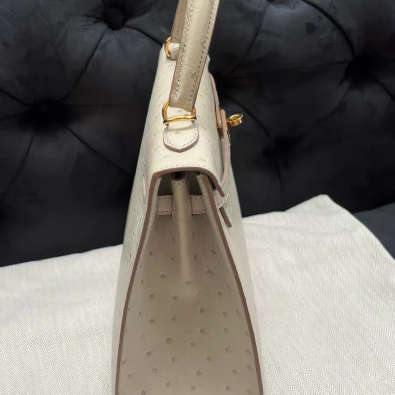 有購證 💓 愛馬仕kelly25 鴕鳥皮 金扣 珍珠灰 Z刻-2