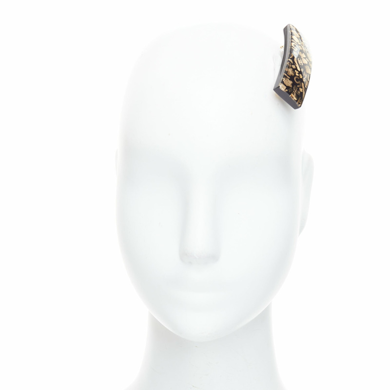 CHANEL 2024 gold CC 5 bow clover black resin hair barette-2
