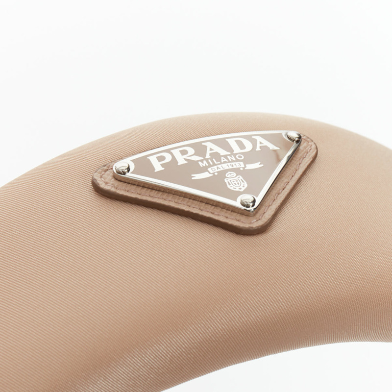 PRADA Triangle Metal Logo beige satin puffy Alice headband-1